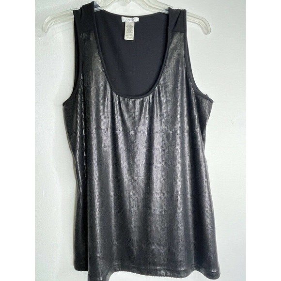CACHE Black Large Sleeveless Tank Tunic Top Stretchy Shiny Casual - Picture 2 of 8
